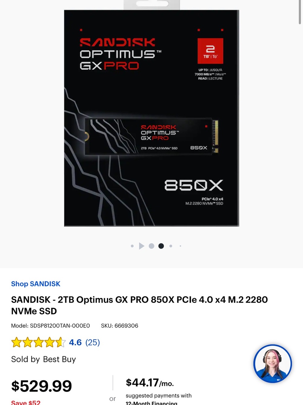 Sandisk 2TB Optimus GX PRO 850X PCIe 4.0 NVMe M.2 SSD -